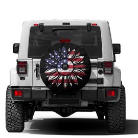 Foruidea American Flag Sunflower Flower Spare Tire Cover with Backup Camera Hole Wheel Tire Cover Fit Trailer, RV, SUV and Many Vehicle 17inch
