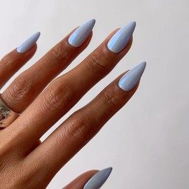 Chrome Nude Pink False Nails Almond, SXVME Chrome Press On Nails Short, Glazed Gel Fake Nails Press on, Cute Glitter Acrylic Nails Short Stiletto, Natural Stick On Nails for Women Daily & Party Wear