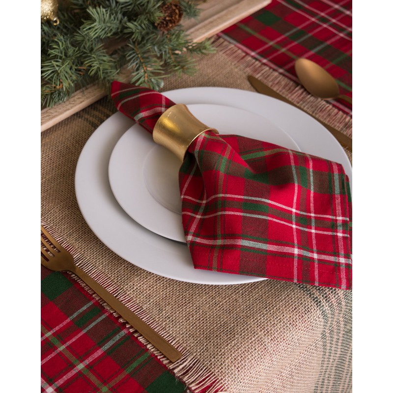 DII Holiday Dining Table Linen Collection Tartan Holly Check, Cotton,