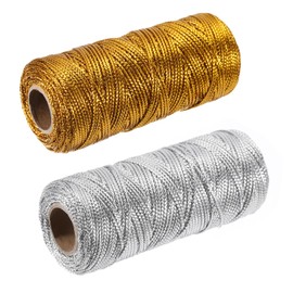 sourcing map Cotton Rope Twisted Braided Rope Cord, Gold Silver 100m/109 Yard 1.5mm Dia for Wall Hanging, Plant Hanger, Macrame Knotting
