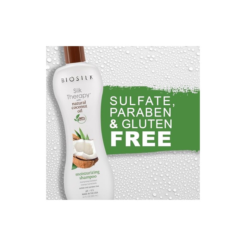 Biosilk Silk Therapy with Organic Coconut Oil Moisturizing Shampoo, 12