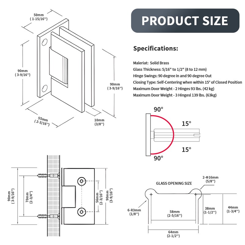 AatrixQuayn 90 Degree Glass Shower Door Hinges Heavy Duty Solid