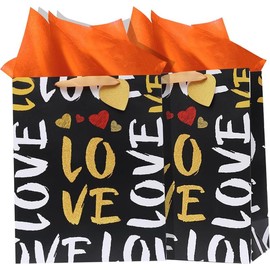 13" Valentine's Day Bags 2 Pcs with Tissue Paper - Valentine Gift Bag Bulk for Birthday/Mother's Day/Father's Day (LOVE) - Color: White