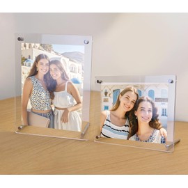 2 Pack 5x7 Acrylic Picture Frames with Hanging Kit & Stand - Lightweight Shatterproof Photo Frames for Wall or Tabletop Display, Modern Clear Frames for Home & Office Decor