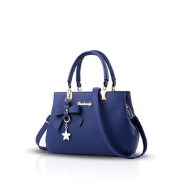 NICOLE & DORIS Women's Handbag PU Leather Shoulder Bag Travel Top Handle Bag Fashion Crossbody Bag with Bowknot Pendant Blue