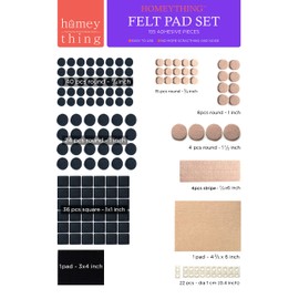 Felt Pads Furniture pads by HOMEYTHING, Amazing Furniture Pads, Furniture Pads 155 Piece in Two Colors Pack. Gripper Feet, Felt Furniture Pads Feet Black 101 + Beige 32 in Assorted Sizes + Clear Bumper 22 Piece.