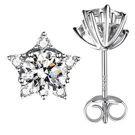 MYSTILUX Moissanite Stud Earrings Lab Created Diamond 0.5 Carat White Gold Plated Silver Sterling Earring Jewelry Gifts for Men Women, Sterling Silver Platinum Plated, Moissanite