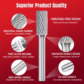 TiERGS Tungsten Carbide Burr Set 1/4" Shank 10Pcs Die Grinder Bits Rotary Cutting Burrs Double Cut for Metal Steel Wood Weld Concrete Deburring Finishing Carving (1/4" Shank 8PC)