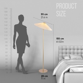 KUNJOULAM Pleated Floor Lamp, Gold Pole Floor Lamps, Simple Design Tall Lamp with Beige Lampshade, Standing Lamp for Living Room, Bedroom, Office, Home