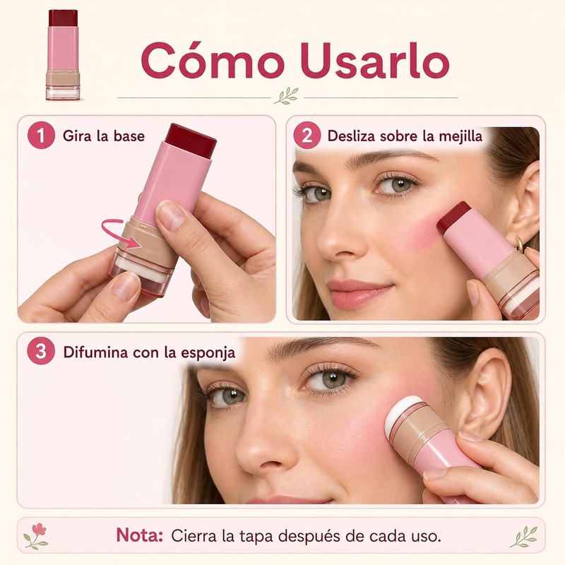 Rubor en Crema 3 en 1, Blush en Barra para