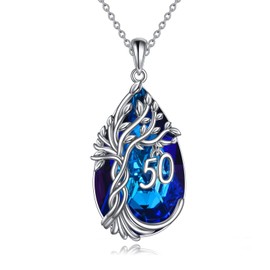 Sterling Silver Teardrop Tree of Life Necklace 50th Birthday Jewellery Gift for Women