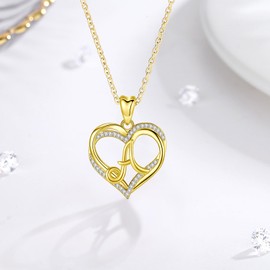 INFUSEU A Necklace Pendant Letter A-Z Alphabet Capital Jewelry Double Heart Initial Necklaces Gold Cubic Zirconia Gifts for Women Couple, 20 Inch Chain