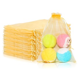 Mstar Pack 100 Pcs Organza Bags, Grey Sheer Organza,Wedding Favor with Drawstring,Jewelry Gift Bag for Party, Jewelry, Bathroom Soaps (Gold, 5.91 * 7.87 inch)