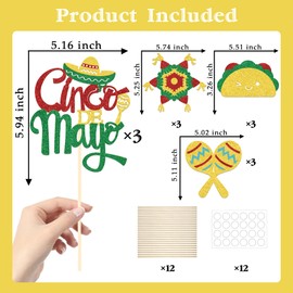 12PCS Fiesta Centerpiece Sticks Mexican Centerpieces for Tables Happy Cinco De Mayo Birthday Party Decoration Supplies Fiesta Party Photo Prop Decor Sign