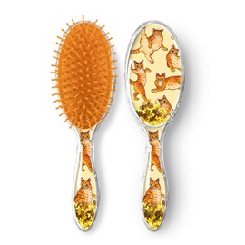 WIRESTER Oval Glitter Hair Brush For All Hair Types, Comb Hair Brush for Girls Women, Detangle Hairbrush Suitable for Wet and Dry Hair - Orange Tabby Cat Funny Playful Postures