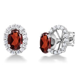 Gem Stone King 925 Sterling Silver Oval Red Garnet Removable Jacket Stud Earrings For Women (2.00 Cttw, Oval 7X5MM)