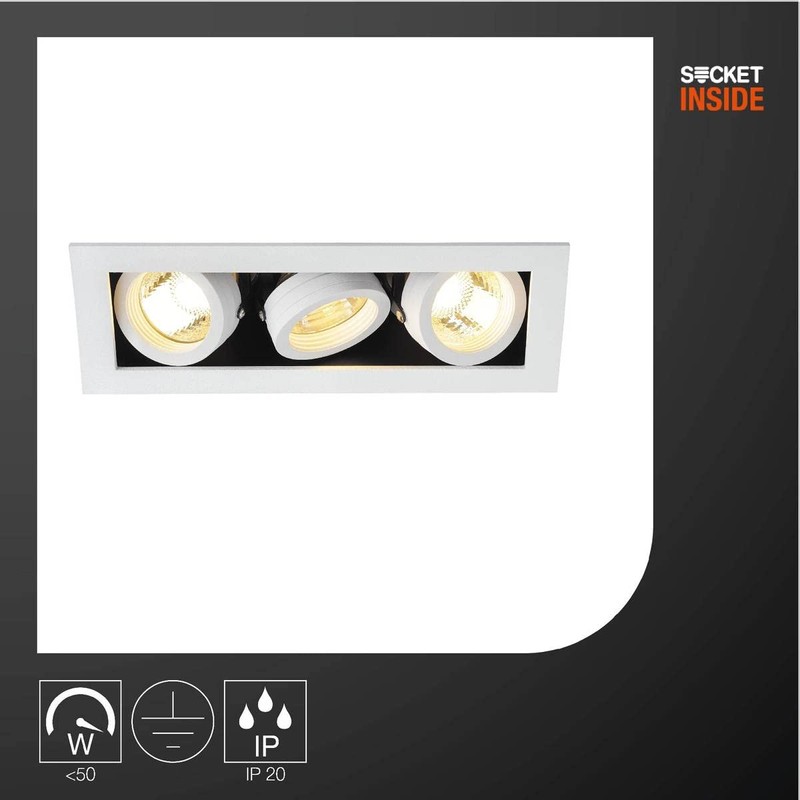 SLV 115531 Kadux 3 Downlight Ceiling Recessed Spotlight, 3 x