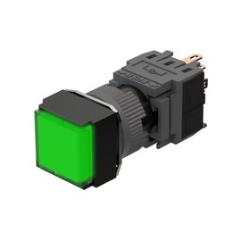 Metzler - Push button 16mm - LED lighting green square - IP65 IK10 - plastic - flat - solder contacts