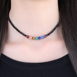 COAI Unisex Choker Necklaces Made of 7 Chakras and Gemstones, Onyx, Onyx