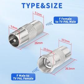 Superbat TV Aerial Connector F Male to TV Female + F Female to Pal Male Aerial Socket Coax Adapter for Modem, Antenna Cable, Satellite Receiver, Audio Video Equipment