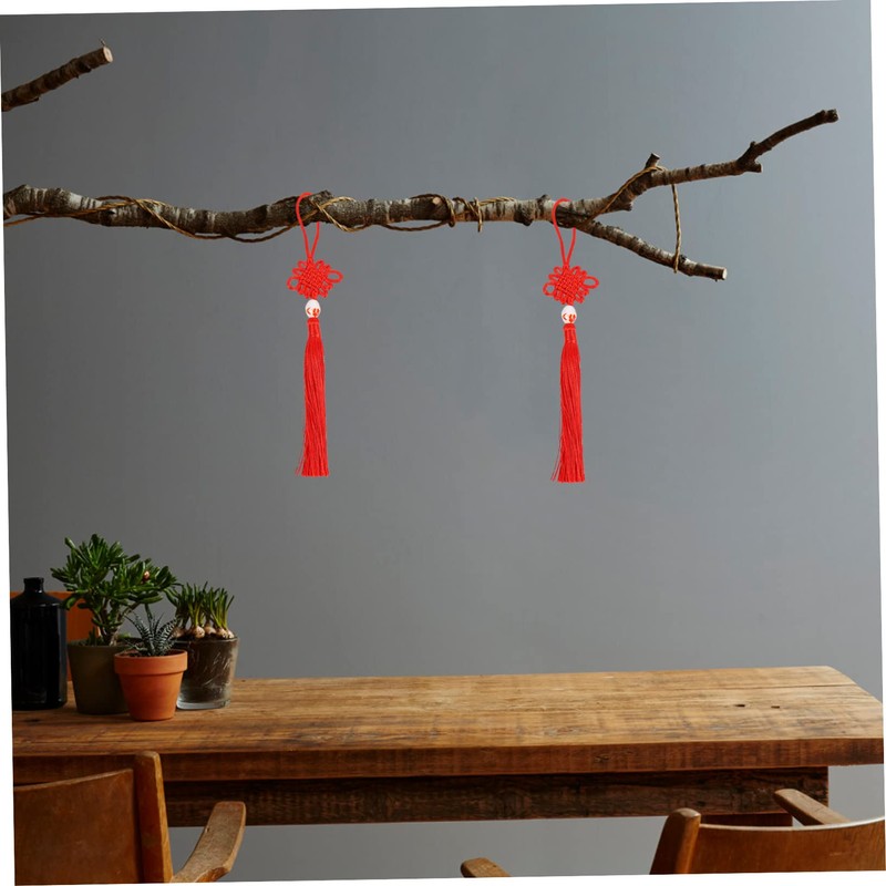 Ciieeo 5pcs Red Chinese Knot Tassel Pendant Car Hanging Decoration