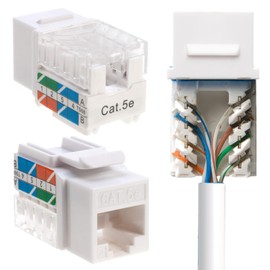 SATMAXIMUM Keystone Jack Cat5e Ethernet Wall Jack 45-Degree UTP Punch Down RJ45 Slim Profile Speed Termination White – Pack of 5/10/20/30/50 - Easier Termination Than 90-Degree (10)