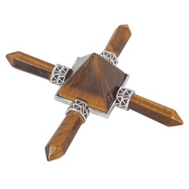 Loveliome Pyramid 4 Chakra Points Energy Generator, Decorate Reiki Healing Crystal Stone,Tiger's Eye