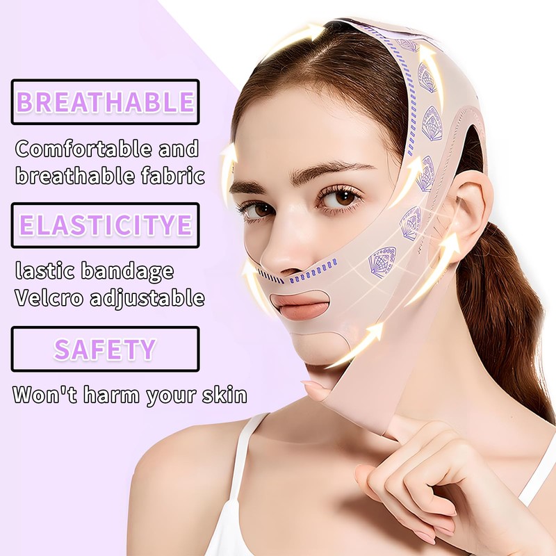 Face Bands,V Line Lifting Mask,Face Contouring Sleeping Anti-Wrinkle Band（Pink）