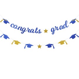 Pargleev Congrats Grad Glitter Banner 2025 Graduation Congratulations Party Decorations Blue