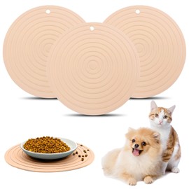 Fhiny 3PCS Silicone Pet Food Mat, 9.5" Round Waterproof Non-Slip Dog Cat Bowl Placemat Preventing Feed and Water Overflow Suitable for Medium Small Bowl Dish Plate Protect Floor (Pink, 9.5" Dia)