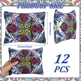 Kajaia 12 Pcs Mandala Makeup Bag Bulk Canvas Cosmetic Bag for Purse Toiletry Pouch with Zipper Travel Preppy Makeup Organizer 9.25 x 6.9 Inch Mandala Flower Cosmetic Bag in Bulk for Women Girl Adults