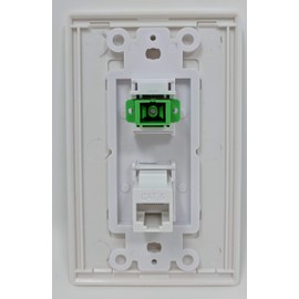RiteAV - 1 Port SC/APC Simplex Fiber 1 Port Cat6 Ethernet Screwless Decorative Wall Plate Includes a 25 Meter SC/APC Singlemode Simplex Cable