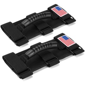 moveland Roll Bar Grab Handles with US Flag, 2 x Grip Handles for 1955-2023 Jeep Wrangler JL, JK, TJ, YJ & Jeep Gladiator Accessories - Upgrade Metal Buckle, Strong & Durable