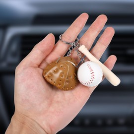 Zyghjort Baseball Keychains, Mini Cute Leather Baseball Keychain Sports Keychains Bagpack Pendant Decorations Backpack Keychain for Boys Girls Gifts Sports Souvenir Favors