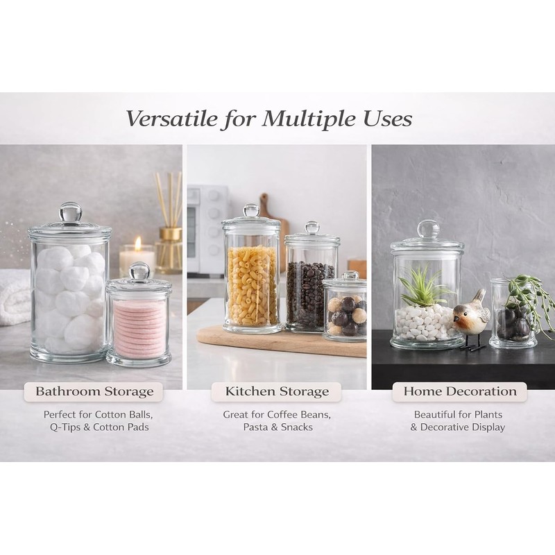 KMWARES 3PCs Set Small Mini Clear Glass Premium Quality Apothecary