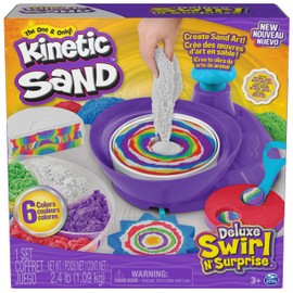 Kinetic Sand, Deluxe Swirl N’ Surprise Playset with 2.5lbs Play Sand (Red, Blue, Green, Yellow, White & Purple), 4 Tools, Sensory Toys for Kids