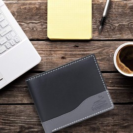 Fa.Volmer ® Manhattan Series #MW114 Genuine Leather Wallet Landscape Format with RFID Protection, black/grey, Fashionable