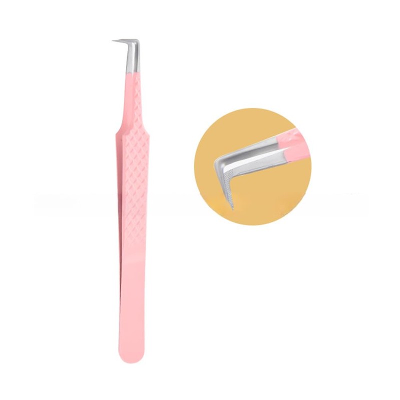 EYAKEG 90 Degree Lash Tweezers for Eyelash Extensions, Precision Fiber