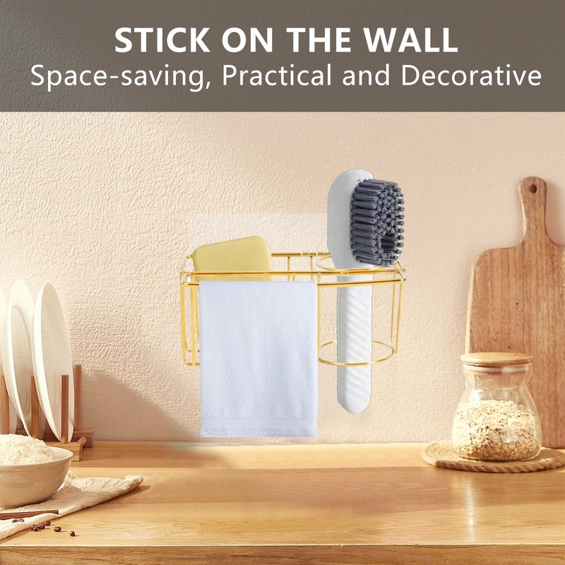 blueden 3-in-1 Adhesive Sink Caddy Kitchen Sink Organizer,Stainless Steel Sponge