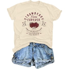 Women Old School Band Shirt Vintage Rock Music Tshirt Western Country Music Tees Strawberry Fields Rock Band Tee Tops