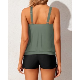 Yonique Blouson - Traje de baño tankini para mujer, 2 piezas, con pantalones cortos, modesto, ajuste holgado, Verde militar, 22 Plus