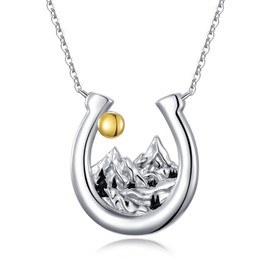 PROESS Horseshoe Necklace for Women 925 Sterling Silver Mountain Range Necklace Lucky Horseshoe Pendant Nature Jewelry Presents for Hikers, Climbers, Nature Lovers