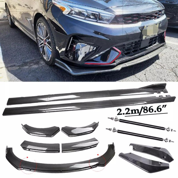 Unbranded Carbon Fiber Front Bumper Lip Spoiler & Side Skirt