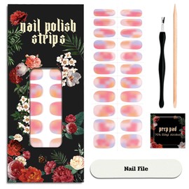 ruyeefam Nail Polish Strips - 22 Pcs Salon Quality Gel Nail Stickers - Long Lasting Wraps (Strawberry Cocktail Pink&Orange)