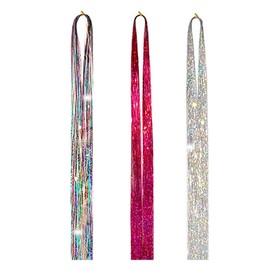 2x Extensions Glitter Tinsel Hair Hair skin weft Holographic Highlights Party Silver