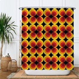 Ulticool Shower Curtain - Retro Vintage Flowers 60s 70s - 180 x 180 cm - Washable - Anti-Mould - with 12 Rings - Flower Power Orange Yellow Brown