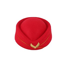 Stewardess Hat Airline Stewardess Cap Imitation Wool Uniform Plane Stewardess Cap Cosplay Stage Perform Women Ladies Cap - Red, Medium