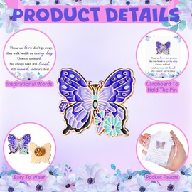 Liliaafar 50 Set Funeral Favors for Guests Celebration of Life Favors 50 Pcs Butterfly Pins Brooches with Bags Cards for Gift(Purple Flower)