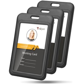 Teskyer 3 Pack Sliding ID Badge Holder, Heavy Duty ABS Plastic Work Name Card Holders for Office School IDs Credit Cards Proximity Key Cards Driver's Licenses and Passes, Vertical Style Black