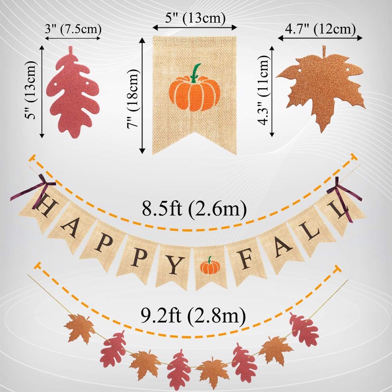 Uniwish Happy Fall Banner with Pumpkin Maple Leaves Sign Garland